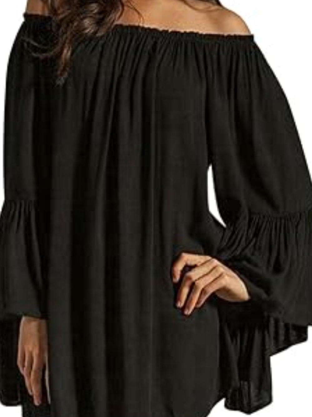 Zanzea Collection Black Off-Shoulder Bell Sleeve Dress